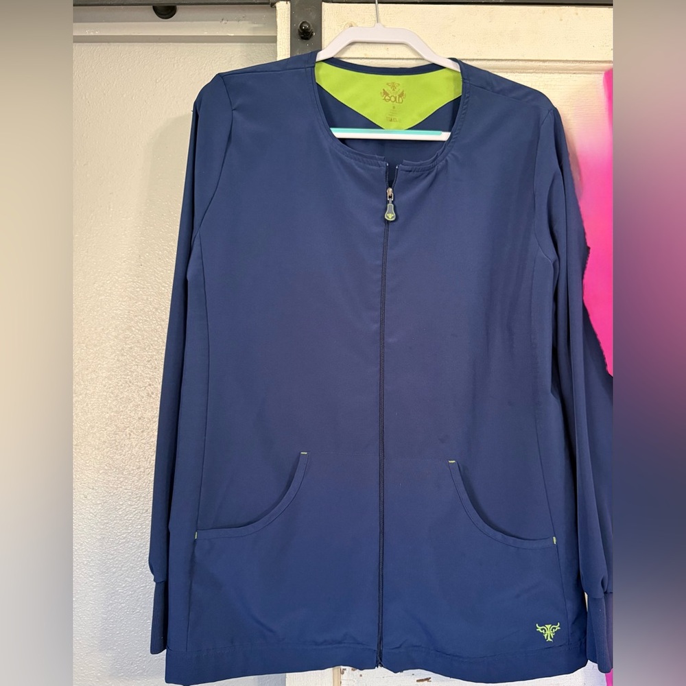 Med Couture Navy Blue Lime Green Accents Jacket size Large